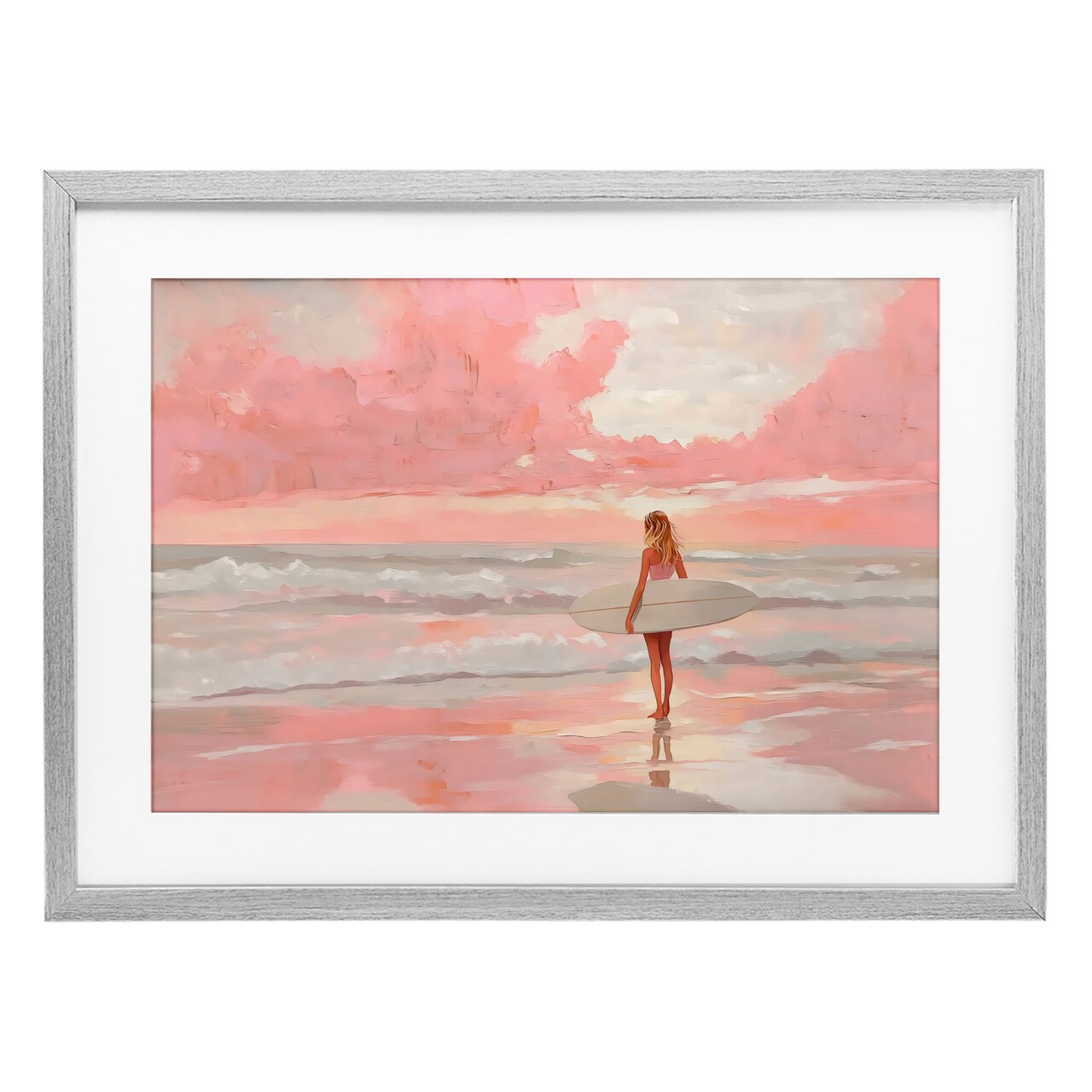 Stupell Industries Pink Sky Surfer Framed Print Under Glass, design by LSR Design Studio